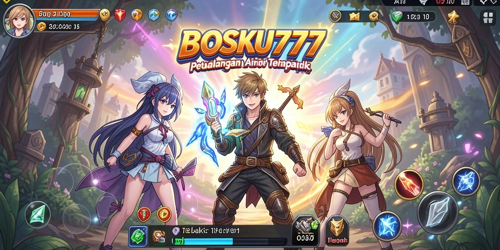 Screenshot gameplay BOSKU777 menunjukkan karakter anime dalam aksi.