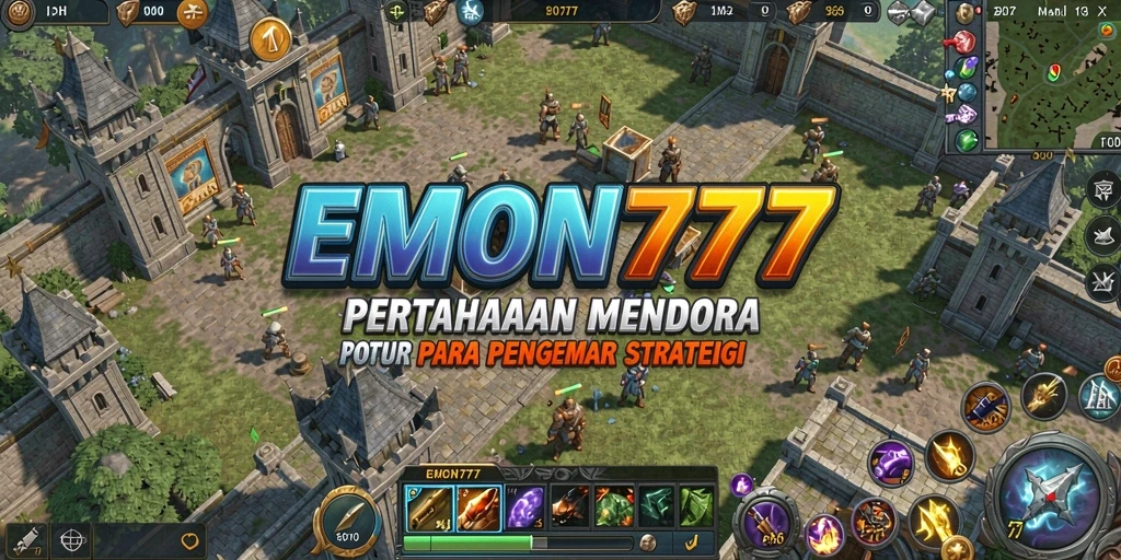 Screenshot gameplay EMON777 menampilkan aksi menara pertahanan yang intens.