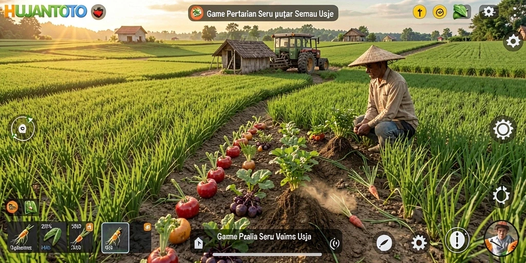 Screenshot gameplay HUJANTOTO menampilkan ladang hijau yang subur.