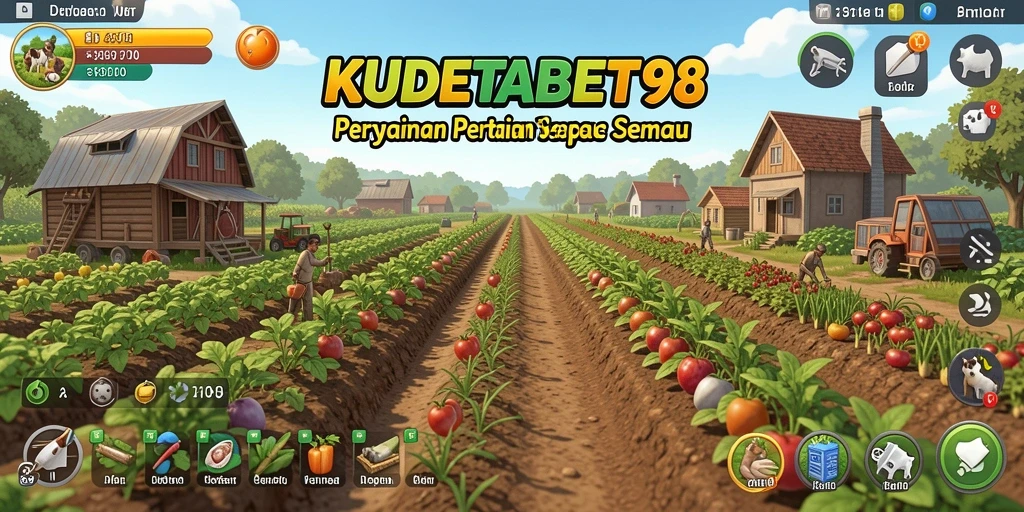 Tampilan gameplay KUDETABET98 dengan kebun yang hijau dan tanaman subur.