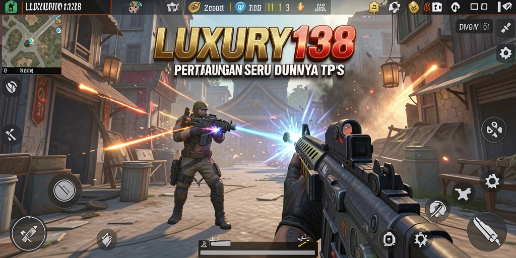 Screenshot gameplay LUXURY138 menunjukkan pertarungan intens di arena TPS.