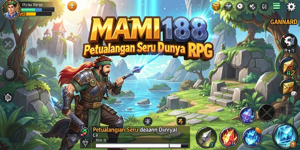 Screenshot gameplay MAMI188 menunjukkan pertarungan seru di dunia RPG.