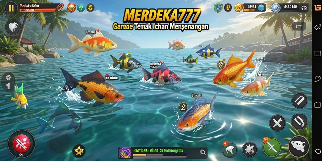 Tampilan gameplay seru di <strong>MERDEKA777</strong> saat menembak ikan.