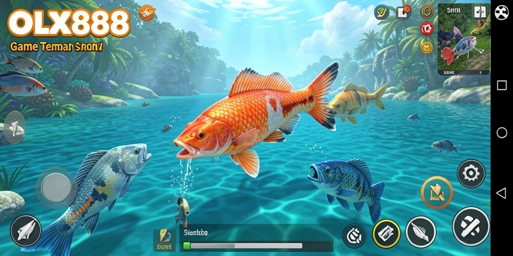 Tampilan gameplay seru dari OLX888, menembak ikan bawah laut.