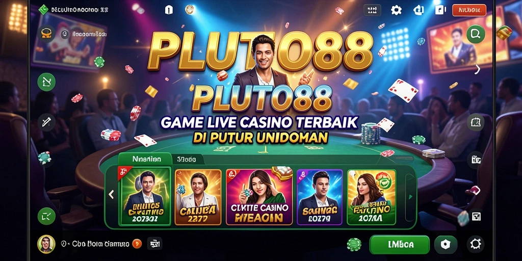 Screenshot gameplay PLUTO88 menampilkan dealer profesional dan suasana kasino yang nyata.