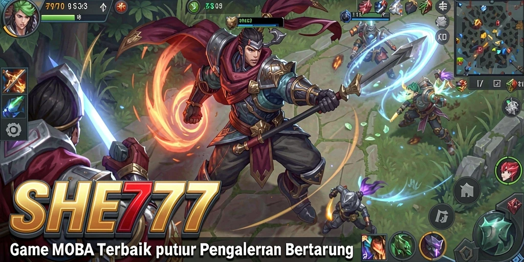 Gambaran gameplay SHE777 dengan pertarungan sengit antara karakter.