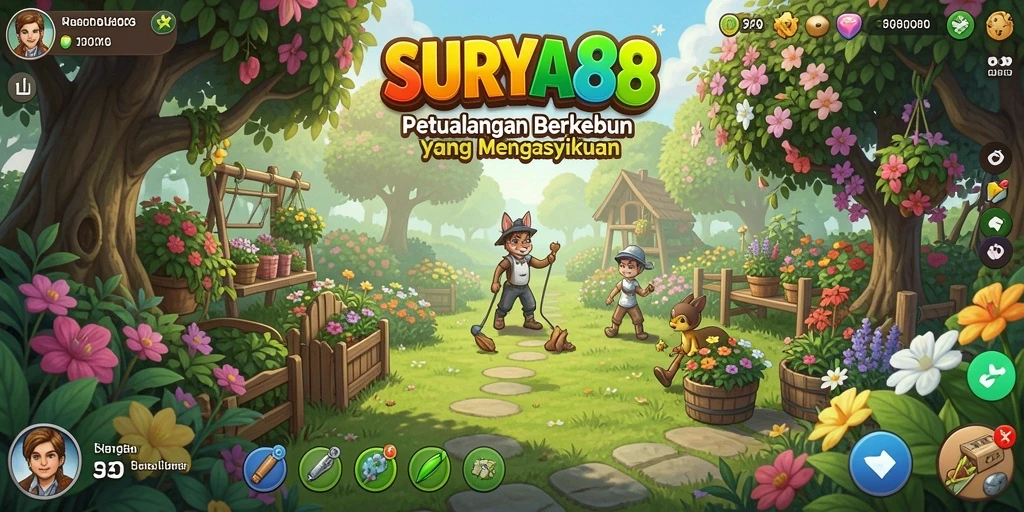 Screenshot gameplay SURYA88 menunjukkan suasana ladang yang hijau dan subur.