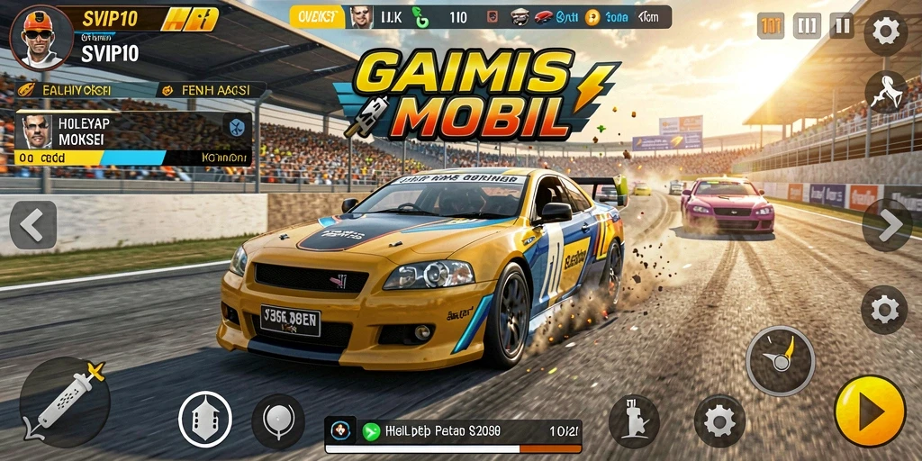 Screenshot SVIP10 menampilkan aksi balap mobil yang seru dan menegangkan.